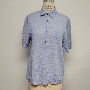 Toscano Men's Blue Patterned Short Sleeve, Silk Blend Shirt, Size M